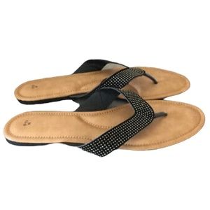 Womens Sandals Flip Flop with black glitter rhinestone look. New without. tags